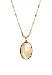 Oval Flower & Bird Etched MOP Pendant 18