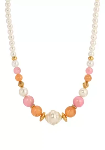 Faux Pearl Pink Peach Beaded Necklace