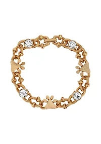 Gold Tone Clear Crystal & Paws Link Bracelet