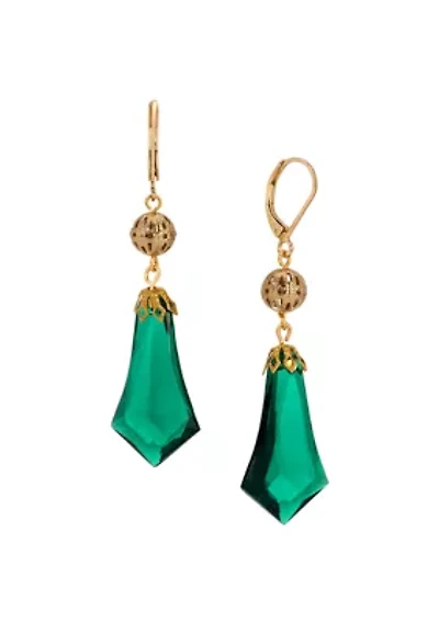 Gold Tone Green Drop Leverback Earring