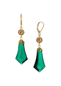 Gold Tone Green Drop Leverback Earring