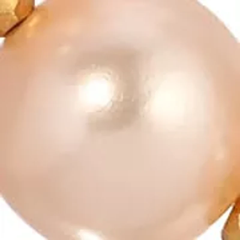 Gold Tone Peach Faux Pearl Beaded Necklace 15" Adj.