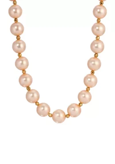 Gold Tone Peach Faux Pearl Beaded Necklace 15" Adj.