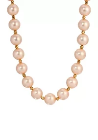 Gold Tone Peach Faux Pearl Beaded Necklace 15" Adj.