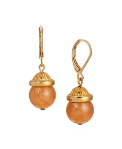 Gold Tone Bead Drop Leverback Earring