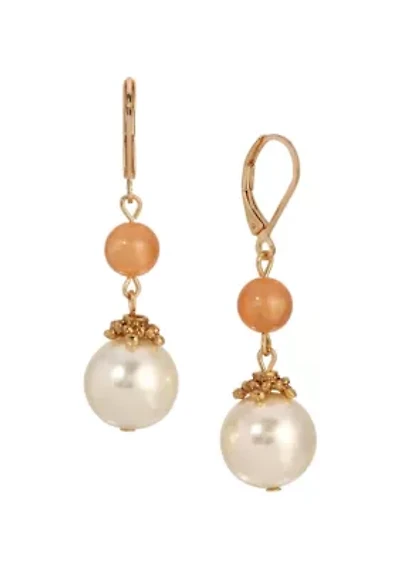 Peach Faux Pearl Bead Drop Earring