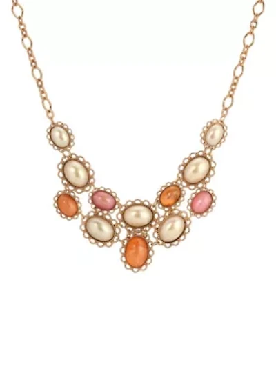 Multi-Color Oval Stone Necklace 16" Adj.