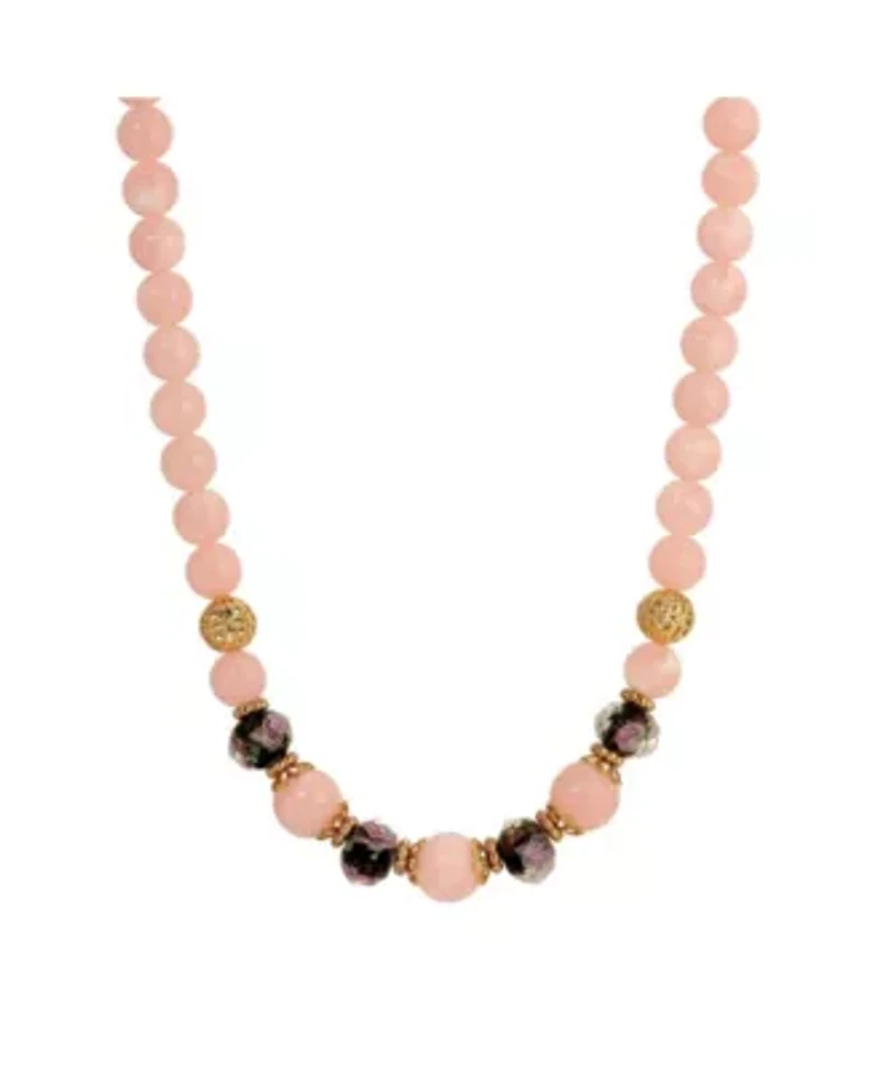 Gold Tone Rose Quartz Multi Color Bead Necklace 15" Adj.
