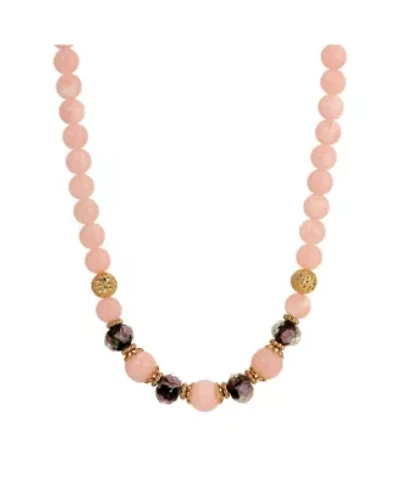 Gold Tone Rose Quartz Multi Color Bead Necklace 15" Adj.