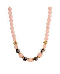 Gold Tone Rose Quartz Multi Color Bead Necklace 15" Adj.