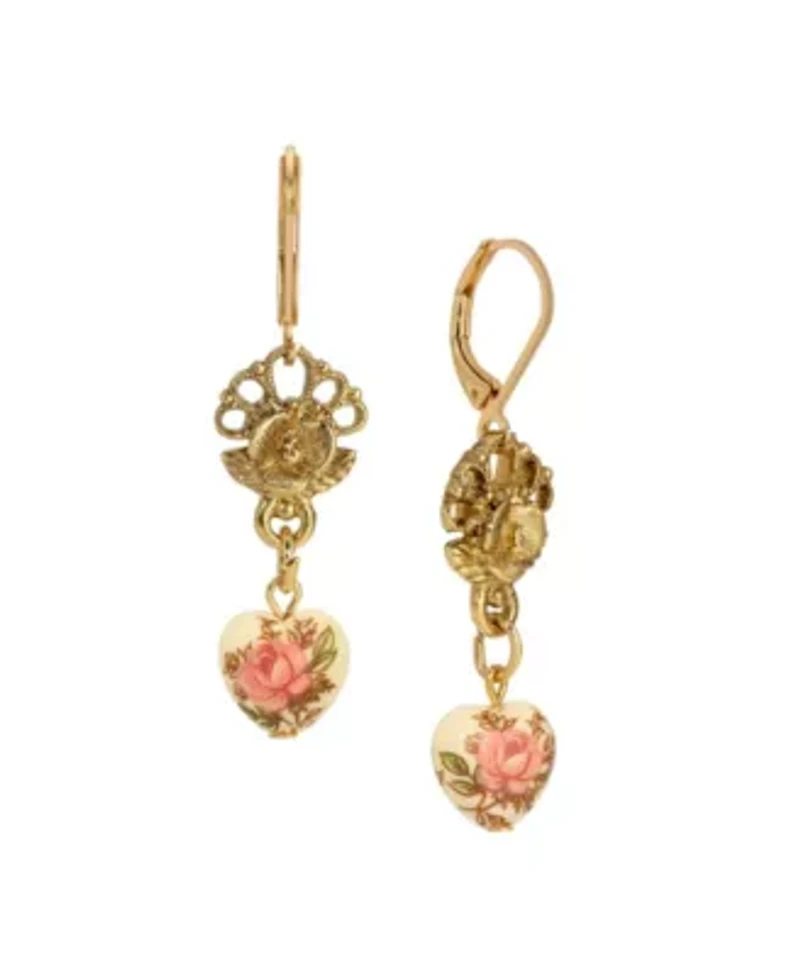 Gold Tone Heart Drop Leverback Earring