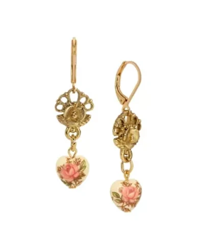 Gold Tone Heart Drop Leverback Earring