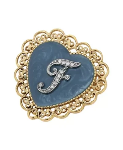 Gold Tone Initial Filigree Heart Blue Enamel Pin
