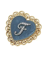 Gold Tone Initial Filigree Heart Blue Enamel Pin