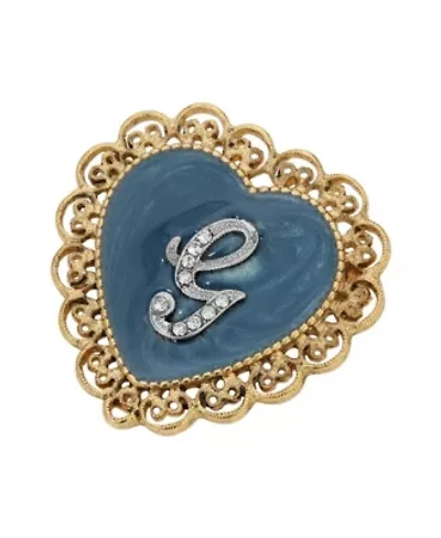 Gold Tone Initial Filigree Heart Blue Enamel Pin