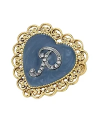 Gold Tone Initial Filigree Heart Blue Enamel Pin