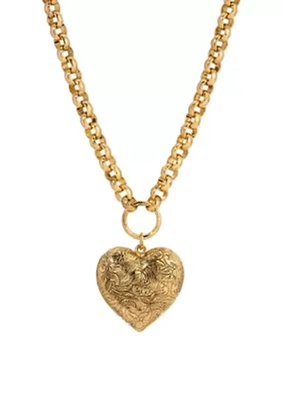 Gold Tone Large Heart Pendant Necklace 18.5"