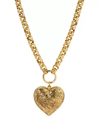 Gold Tone Large Heart Pendant Necklace 18.5"