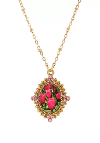Pink Tulip Decal Necklace 16" Adj.