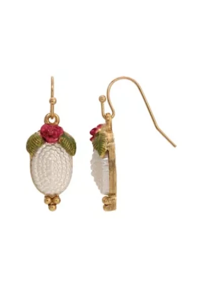 Faux Pearl Red Rose Oval Wire Earrings