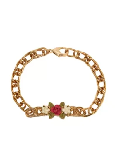 Faux Pearl Red Rose ID Bracelet