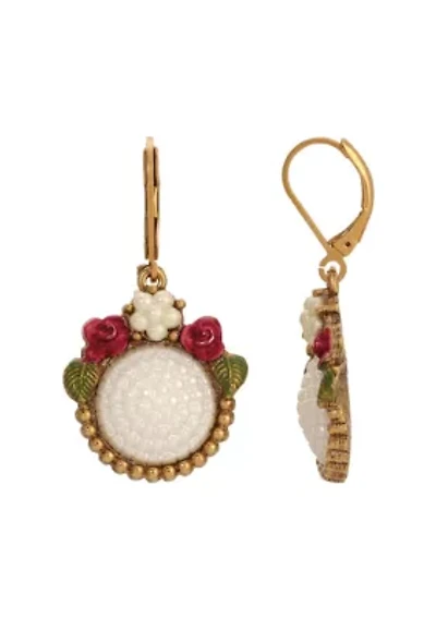 Faux Pearl Red Rose Round Drop Earrings