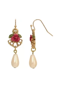Red Rose Filigree Faux Pearl Earrings