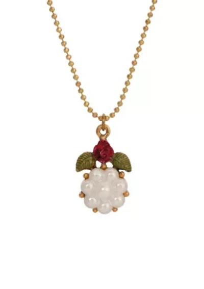 Faux Pearl Bead Red Rose Pendant 16"