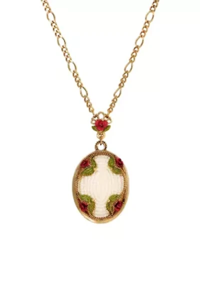Faux Pearl Bead Oval Red Rose Nk 30"