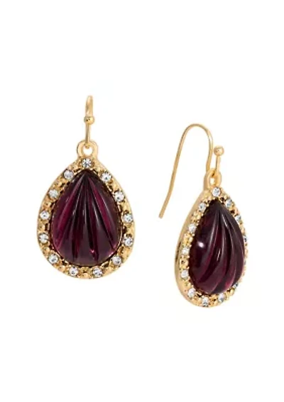 Gold Tone Fluted Purple Teardrop Earrings