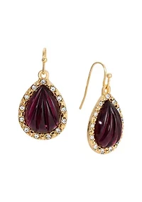 Gold Tone Fluted Purple Teardrop Earrings