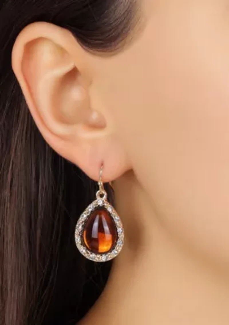 Gold Tone Topaz Teardrop Wire Earrings