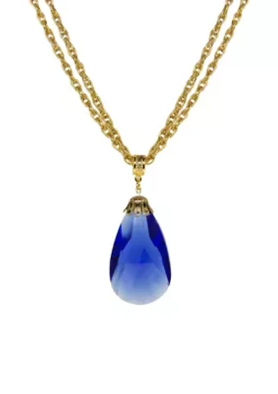 Gold Tone Sapphire Drop Necklace 16" Adj