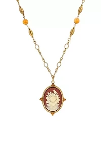 Oval Carnelian Rose Cameo Pendant 28"