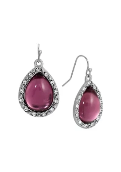 Silver Tone Purple Teardrop Earrings