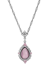 Silver Tone Purple Moonstone Teardrop Necklace 18"