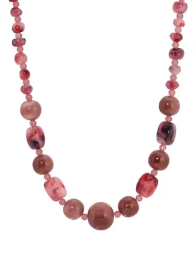 Silver Tone Purple Bead Necklace 15" Adj.