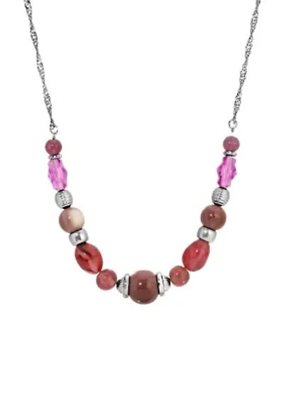 Purple & Silver Bead Necklace 16" Adj.