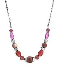 Purple & Silver Bead Necklace 16" Adj.