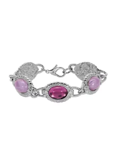 Silver Tone Oval Purple Bracelet
