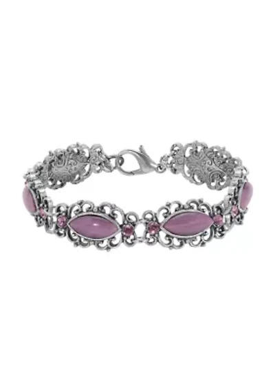 Silver Tone Oval Purple Moonstone Bracelet