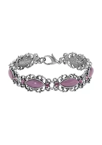 Silver Tone Oval Purple Moonstone Bracelet