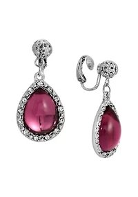 Silver Tone Purple Teardrop Clip Earrings