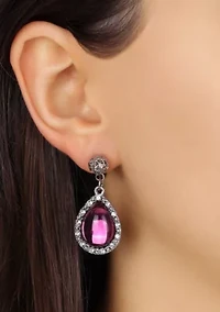 Silver Tone Purple Teardrop Clip Earrings