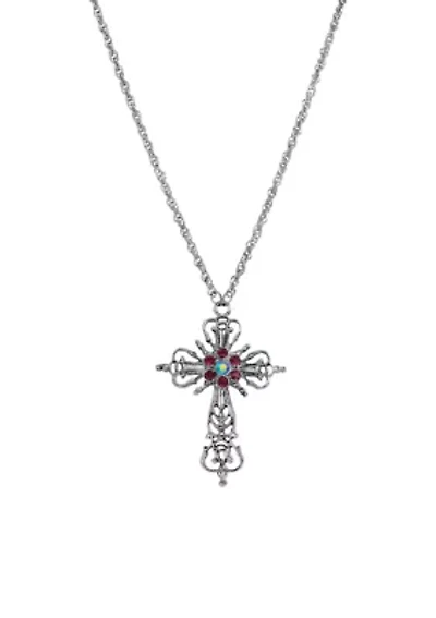 Purple Crystal Cross Necklace 30"