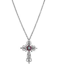 Purple Crystal Cross Necklace 30"