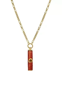 Gold Tone Red Enamel Whistle Pendant 28"