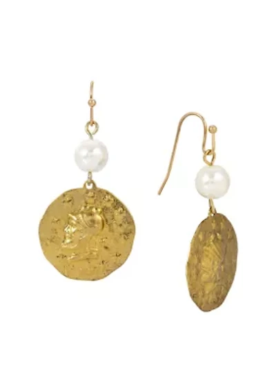 Faux Pearl & Gold Tone Coin Earring