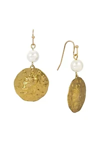 Faux Pearl & Gold Tone Coin Earring
