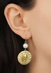 Faux Pearl & Gold Tone Coin Earring